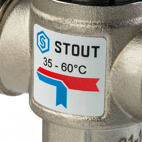 Клапан трехходовой термостатический смесительный STOUT для отопления и ГВС 1&amp;quot; Н (35-60°С KV 2.5)