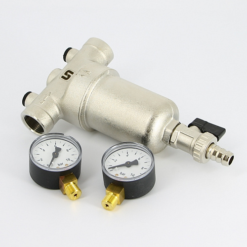 Фильтр промывной два манометра UNI-FITT никель 3/4&amp;quot; ВР-ВР, 300 мкм, латунная колба