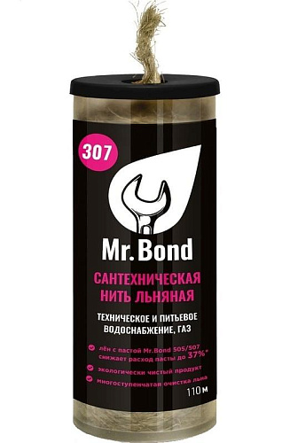 Нить льняная сантехническая Mr.BOND 307 шпуля 110м, лен в корпусе