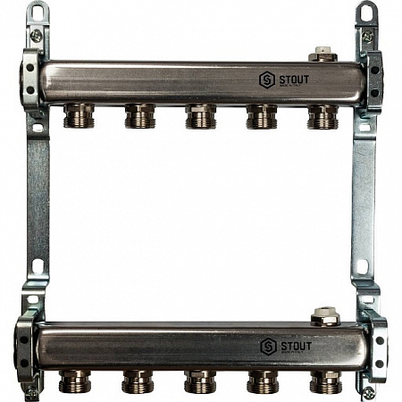 Коллекторная группа STOUT нержавейка 1&quot;x3/4&quot; EK -5 выходов, радиаторной разводки (без запорки)