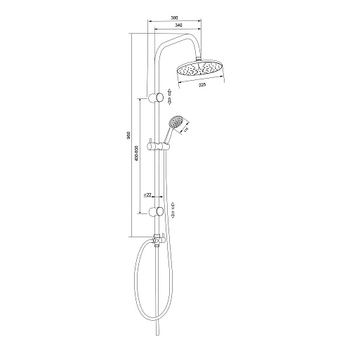 Душевой гарнитур с верхней лейкой OLIVE'S KDC01 хром, уп. (5 шт)