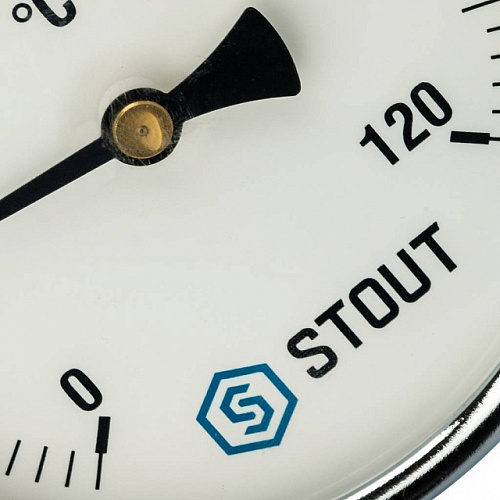 Термометр биметаллический погружной STOUT Ø100-1/2&amp;quot;, гильза 75 мм, +120°C