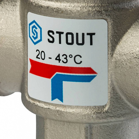 Клапан трехходовой термостатический смесительный STOUT для отопления и ГВС 1&quot; Н (20-43°С KV 2.5)
