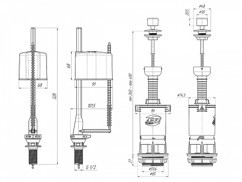 Заливная арматура для бачка c нижней подводкой штоковая АНИПЛАСТ ЭКОНОМ WC4550 1/2&amp;quot;