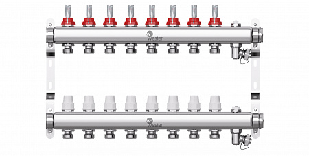 Коллекторная группа WESTER W902.8 нержавейка 1&quot;x3/4&quot; EK -8 выходов, с расходомерами