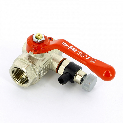 Кран шаровой UNI-FITT рукоятка 1/2&amp;quot; ВВ с дренажным вентилем (заглушка 1/4&amp;quot;)