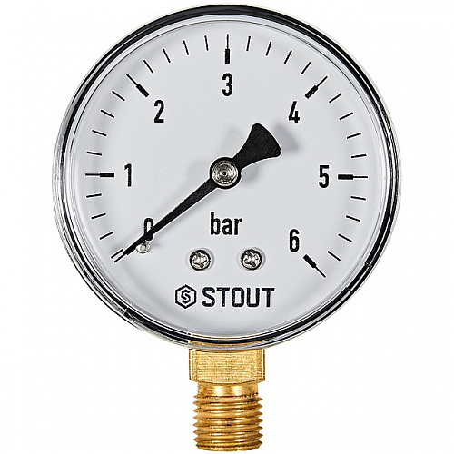 Манометр радиальный STOUT Ø63-1/4&amp;quot;, 6 бар, вертикальное подключение