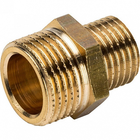 Ниппель переходной резьбовой латунный STOUT без покрытия 3/8&quot;x1/4&quot; Н