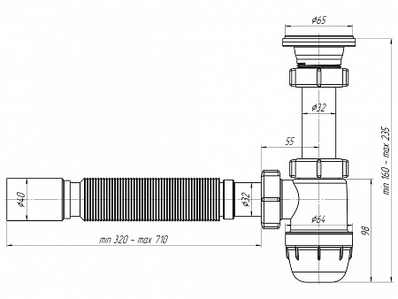 АНИПЛАСТ Сифон 11/4&quot;х32 &quot;Юнг&quot; с с гибкой трубой 32*40