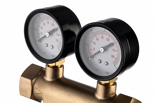 Фильтр промывной два манометра ГЕЙЗЕР БАСТИОН Ø76 без покрытия 3/4&amp;quot; ВР-ВР, 90 мкм, латунная колба