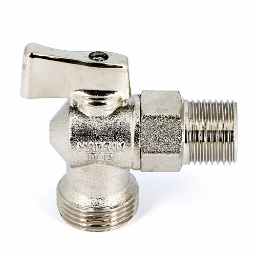 Кран шаровой потребительный угловой UNI-FITT бабочка 1/2&amp;quot;х3/4&amp;quot; НН, для стиральных машин, хром