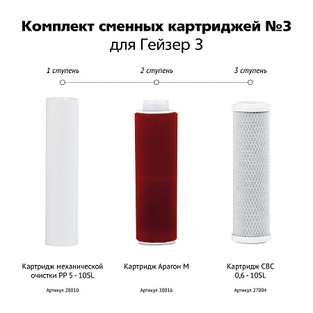 Комплект сменных картриджей ГЕЙЗЕР №3 для Г-3 ЛЮКС  (РР+АРАГОН М+В(Са)+ СВС+муфта)