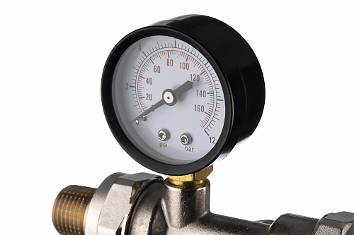 Фильтр промывной с манометром ГЕЙЗЕР БАСТИОН 122 Ø60 никель 1/2&amp;quot; АМ-АМ, 90 мкм, латунная колба