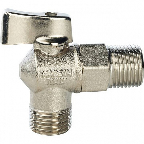 Кран шаровой потребительный угловой STOUT для стираных машин 1/2&amp;quot;х1/2&amp;quot; НН, никель