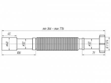 Гофра для сифона гибкая пластиковая сатндартная АНИПЛАСТ K207 32/40-11/4&quot;