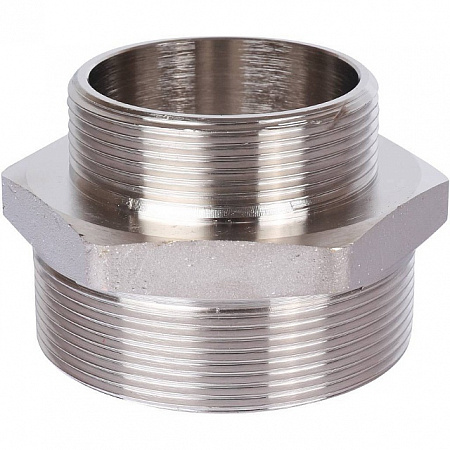 Ниппель переходной резьбовой латунный STOUT никель 21/2&quot;x2&quot; Н
