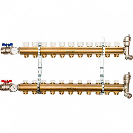 Коллекторная группа STOUT латунная 1&quot;x3/4&quot; EK -11 выходов, без расходомеров (краны + воздухо.)