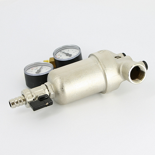 Фильтр промывной два манометра UNI-FITT никель 3/4&amp;quot; ВР-ВР, 300 мкм, латунная колба