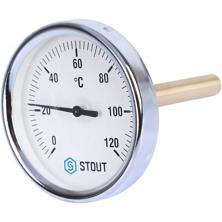 Термометр биметаллический погружной STOUT Ø80-1/2&quot;, гильза 100 мм, +120°C