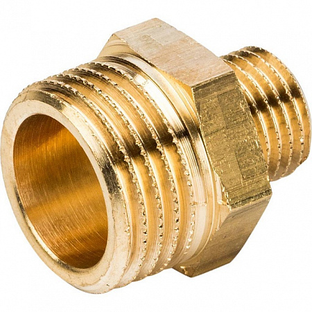 Ниппель переходной резьбовой латунный STOUT без покрытия 1/2&quot;x1/4&quot; Н