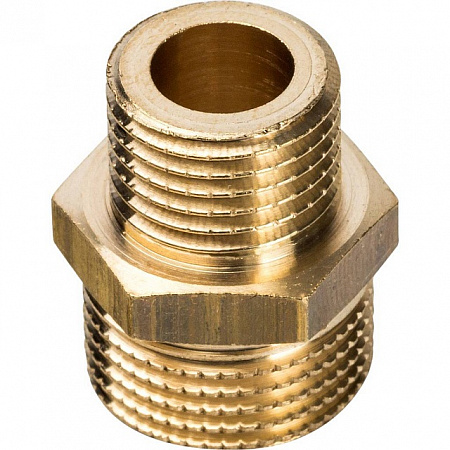 Ниппель переходной резьбовой латунный STOUT без покрытия 3/8&quot;x1/4&quot; Н