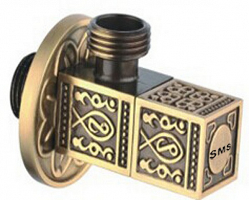 Кран шаровой потребительный угловой SMS-6004/3 квадрат 1/2&amp;quot;х1/2&amp;quot; НН, бронза