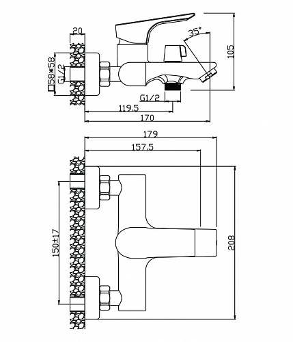 Смеситель для ванны OLIVE'S PORTO 11201PR хром, латунь, уп (8 шт)