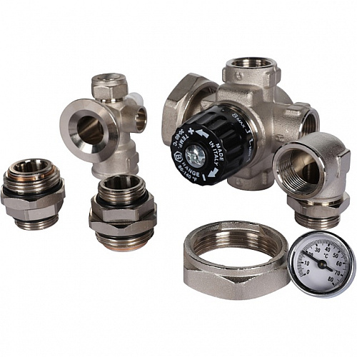 НСУ Насосно-смесительный узел теплого пола STOUT с насосом 1&amp;quot;, UPSO, клапан 30-60°C, разбор, 130мм