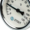 Термометр биметаллический погружной STOUT Ø63-1/2&amp;quot;, гильза 75 мм, +120°C