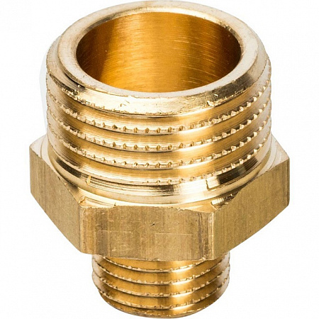 Ниппель переходной резьбовой латунный STOUT без покрытия 1/2&quot;x1/4&quot; Н