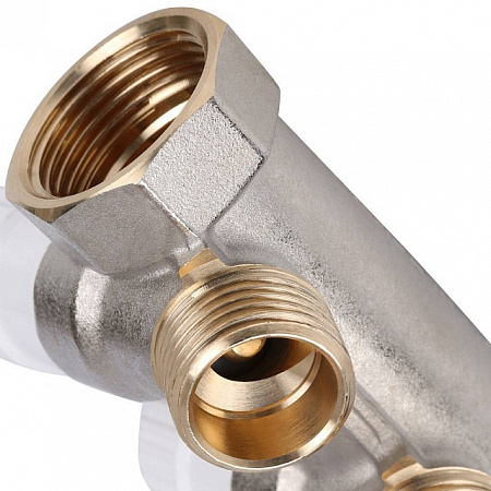 Коллектор распределительный вентильный STOUT никель 3/4&quot;x1/2&quot; -2 выхода, (белые ручки), евроконус