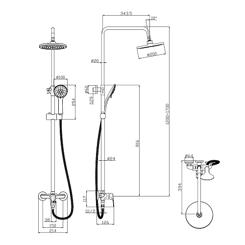Смеситель для душа с верхним душем OLIVE'S EVORA 33291EV хром, латунь, упак (5 шт)
