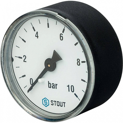 Манометр аксиальный STOUT Ø50-1/4&amp;quot;, 10 бар, горизонтальное подключение