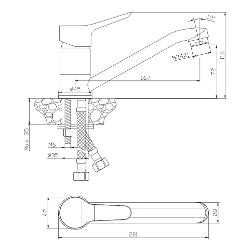Смеситель универсальный OLIVE'S IBIZA 19110IB хром, латунь, упак (10 шт.)
