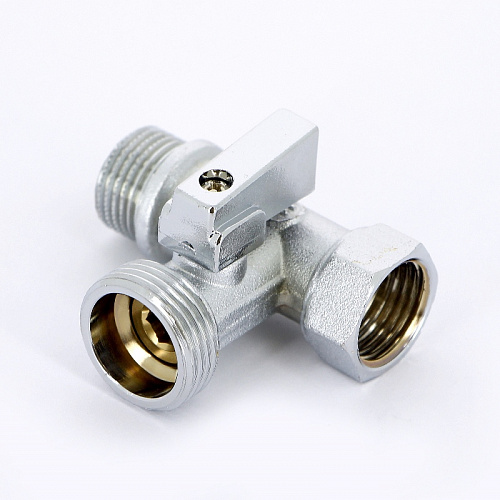 Кран шаровой потребительный угловой UNI-FITT флажок 1/2&amp;quot;x3/4&amp;quot;х1/2&amp;quot; НВН, проходной, для стирал машин