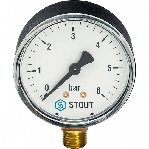 Манометр радиальный STOUT Ø63-1/2&amp;quot;, 6 бар, вертикальное подключение