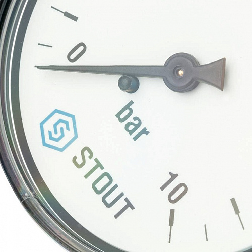 Манометр аксиальный STOUT Ø63-1/4&amp;quot;, 10 бар, горизонтальное подключение