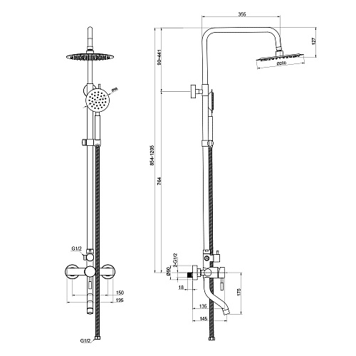 Смеситель для ванны с верхним душем OLIVE'S BALEAR 13511BL нержавеющая сталь, нержавеющая сталь, упа