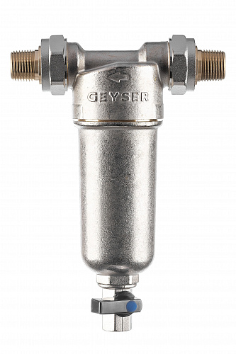Фильтр промывной ГЕЙЗЕР БАСТИОН 121 Ø60 никель 1/2&amp;quot; АМ-АМ, 90 мкм, латунная колба