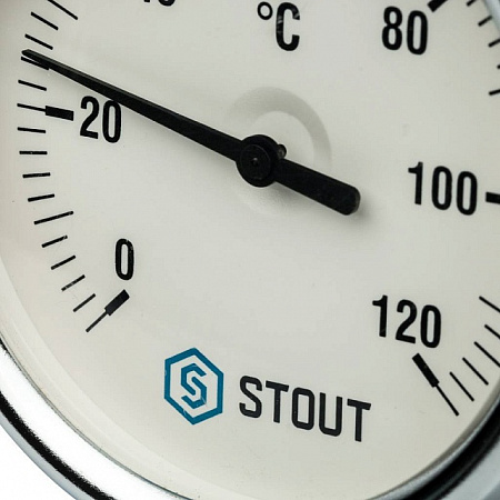 Термометр биметаллический погружной STOUT Ø80-1/2&quot;, гильза 75 мм, +120°C