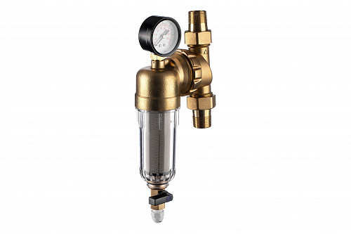 Фильтр промывной поворотный ГЕЙЗЕР БАСТИОН Ø60 без покрытия 3/4&amp;quot; АМ-АМ, 90 мкм, пластиковая колба