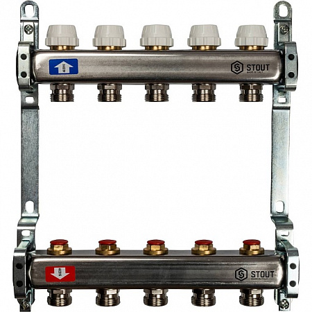 Коллекторная группа STOUT нержавейка 1&quot;x3/4&quot; EK -5 выходов, без расходомеров