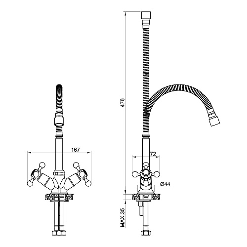 Смеситель для кухни с гибким изливом OLIVE'S GIRONA 01435GR хром, латунь, упак (10 шт)