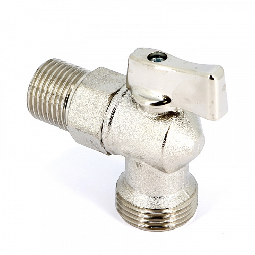 Кран шаровой потребительный угловой UNI-FITT бабочка 1/2&amp;quot;х3/4&amp;quot; НН, для стиральных машин, хром