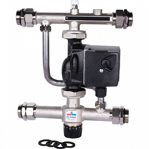 НСУ Насосно-смесительный узел теплого пола STOUT с насосом 1&amp;quot;, UPSO, клапан 30-60°C, 130мм