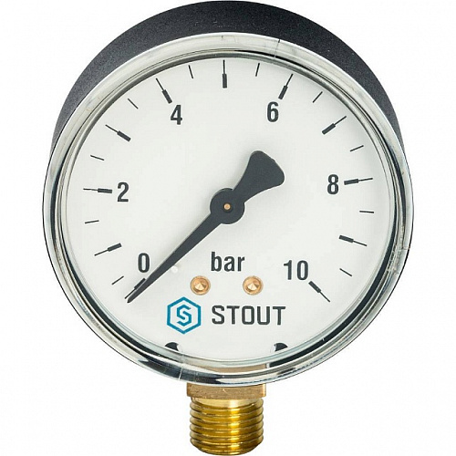 Манометр радиальный STOUT Ø63-1/4&amp;quot;, 10 бар, вертикальное подключение