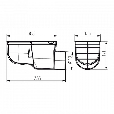 Дождеприёмник-трап со сливом из крыши MCH с боковым сливом Ø110 стандарт, СЕРЫЙ