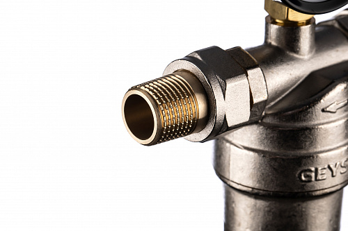 Фильтр промывной с манометром ГЕЙЗЕР БАСТИОН Ø53 никель 1/2&amp;quot; АМ-АМ, 90 мкм, латунная колба