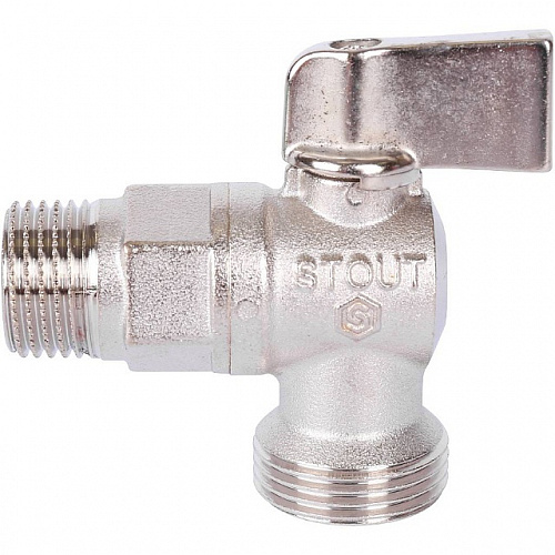 Кран шаровой потребительный угловой STOUT для бытовой техники 1/2&amp;quot;х3/4&amp;quot; НН, никель
