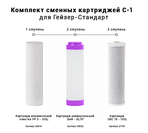 Комплект сменных картриджей ГЕЙЗЕР С-1 РР+БАФ+СВС (К)